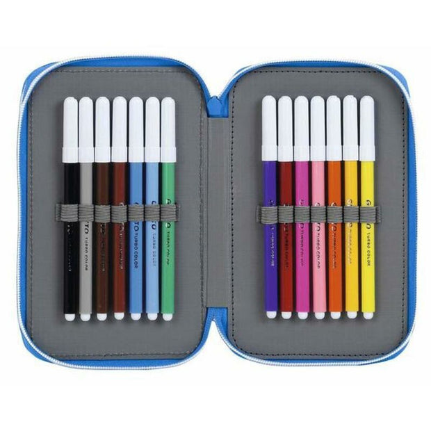 Double Pencil Case RCD Espanyol Blue White 12.5 x 19.5 x 4 cm (28 Pieces)