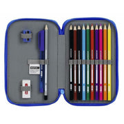 Double Pencil Case Real Zaragoza Blue 12.5 x 19.5 x 4 cm (28 Pieces)