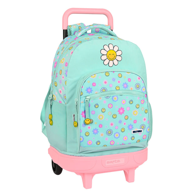 School Rucksack with Wheels Smiley Summer fun Turquoise 33 X 45 X 22 cm