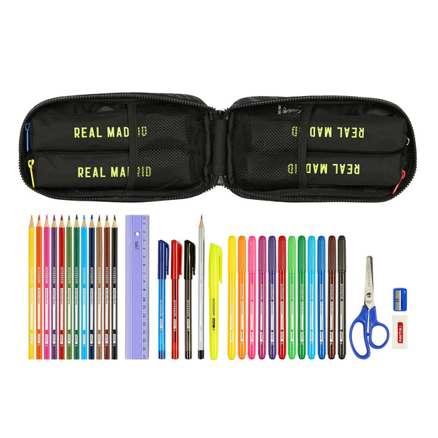 Backpack Pencil Case Real Madrid C.F. Black (12 x 23 x 5 cm) (33 Pieces)