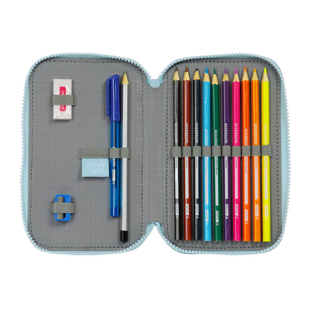 Double Pencil Case Glow Lab Cisnes Blue 12.5 x 19.5 x 4 cm (28 Pieces)