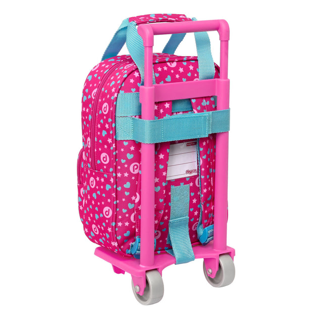 School Rucksack with Wheels Pinypon Blue Pink 20 x 28 x 8 cm