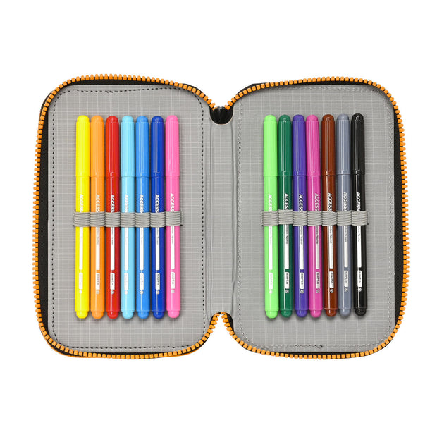 Triple Pencil Case Naruto 12.5 x 19.5 x 5.5 cm Black Orange (36 Pieces)