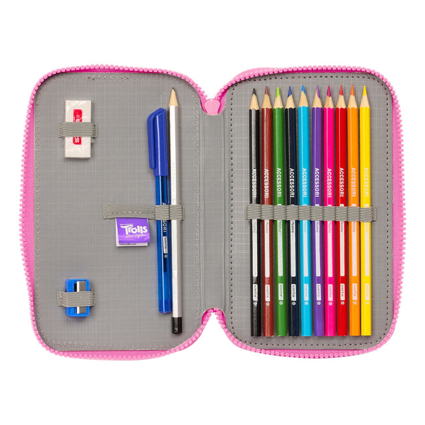 Double Pencil Case Trolls Pink 12.5 x 19.5 x 4 cm (28 Pieces)