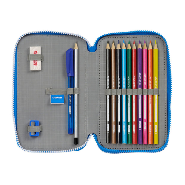 Double Pencil Case R. C. Deportivo de La Coruña Blue 12.5 x 19.5 x 4 cm (28 Pieces)