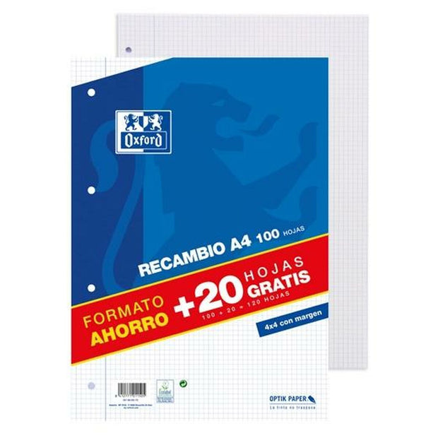 Grid sheets Oxford White A4 120 Sheets Replacement (20 Units)