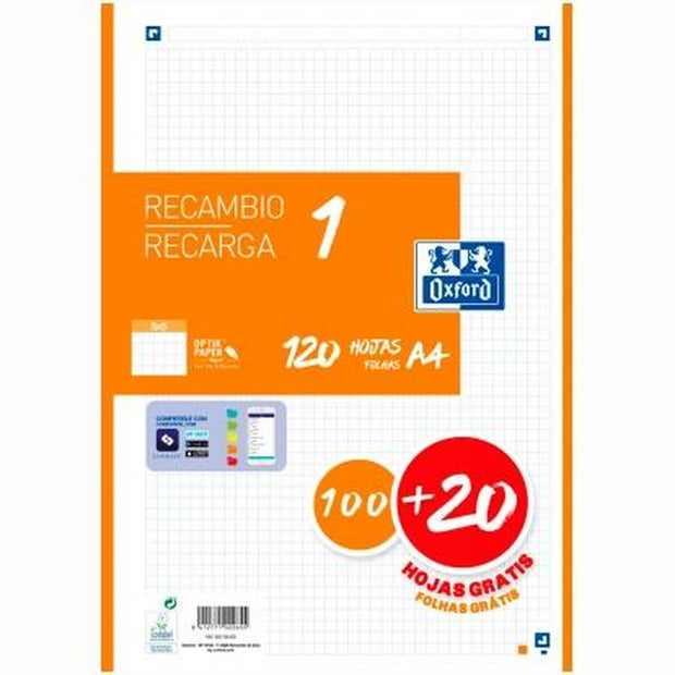 Grid sheets Oxford Classic Orange A4 120 Sheets Replacement (13 Units)