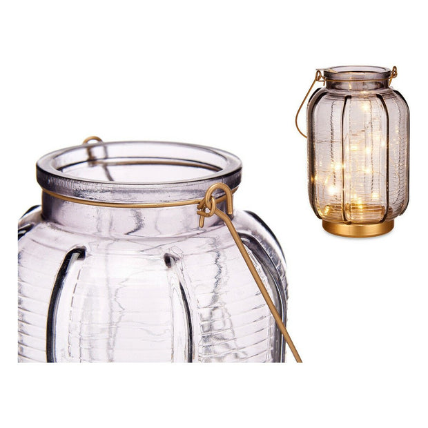 LED Lantern Stripes Grey Golden Glass (13,5 x 22 x 13,5 cm)