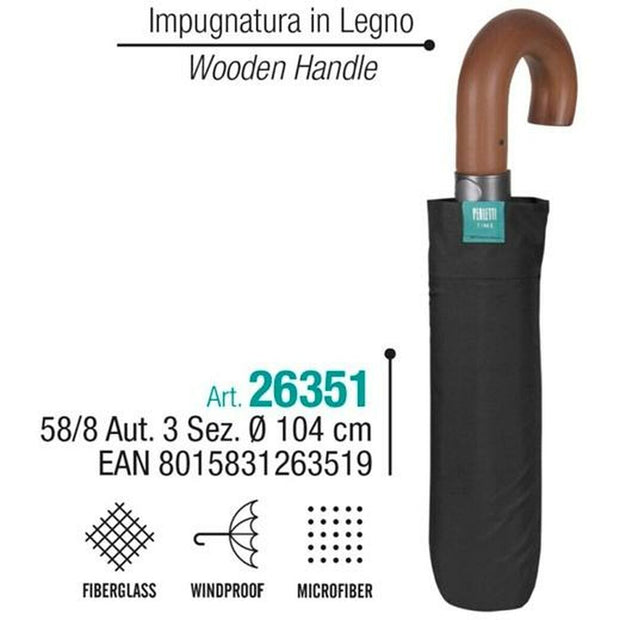 Foldable Umbrella Perletti 58/8 Wood Black Ø 104 cm
