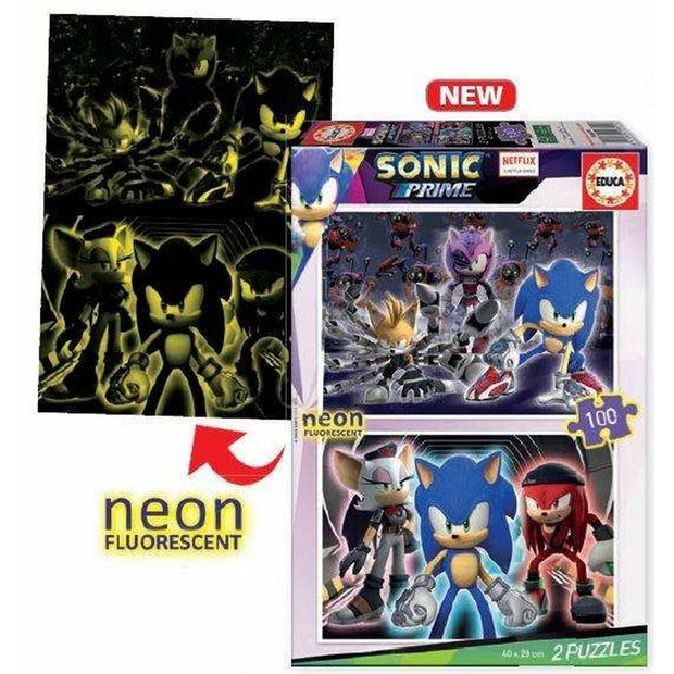 2-Puzzle Set Educa Neon Sonic 100 Pieces