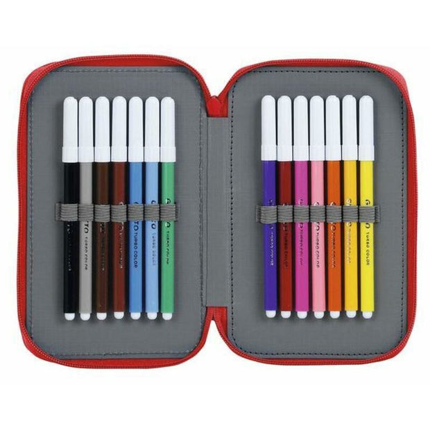 Double Pencil Case Real Sporting de Gijón White Red 12.5 x 19.5 x 4 cm (28 Pieces)