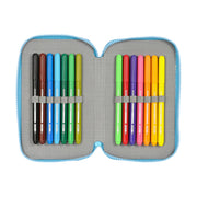 Double Pencil Case Stitch Blue 12.5 x 19.5 x 4 cm (28 Pieces)