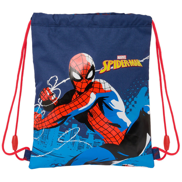 Backpack with Strings Spider-Man Neon Navy Blue 26 x 34 x 1 cm