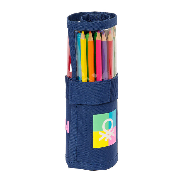 Pencil Case Benetton Cool Navy Blue 7 x 20 x 7 cm Roll-up 27 Pieces