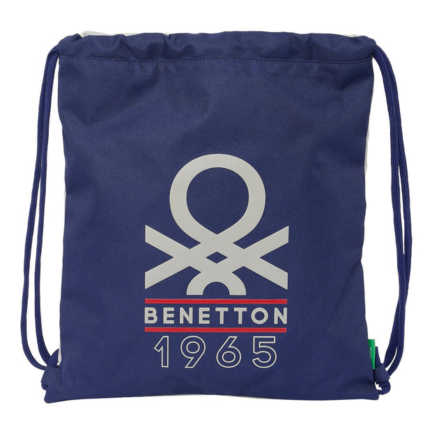 Backpack with Strings Benetton Varsity Grey Navy Blue 35 x 40 x 1 cm