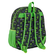 3D School Bag Minecraft Black Green 27 x 33 x 10 cm