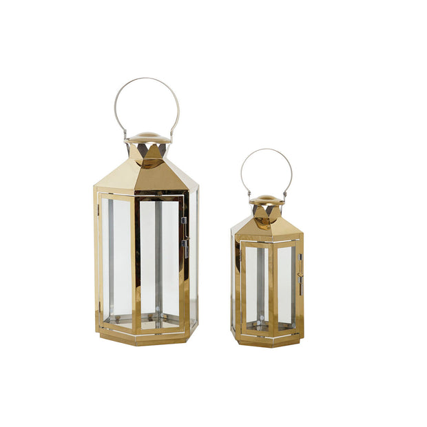 Lantern DKD Home Decor 24 x 21 x 46 cm Crystal Golden Steel Oriental