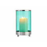 Candleholder Silver Blue Cylinder Metal Glass (9,7 x 16,5 x 9,7 cm)