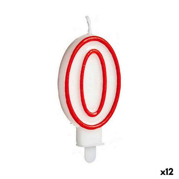 Candle Birthday White Red Number 0 (12 Units)