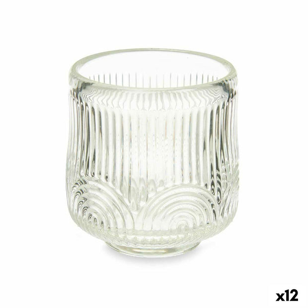 Candleholder Stripes Transparent Crystal 7,5 x 7,8 x 7,5 cm (12 Units)