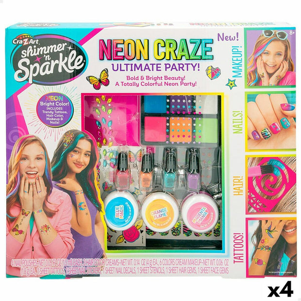 Beauty Kit Cra-Z-Art Ultimate Party Children's Neon Nails Hair Body 4 Units